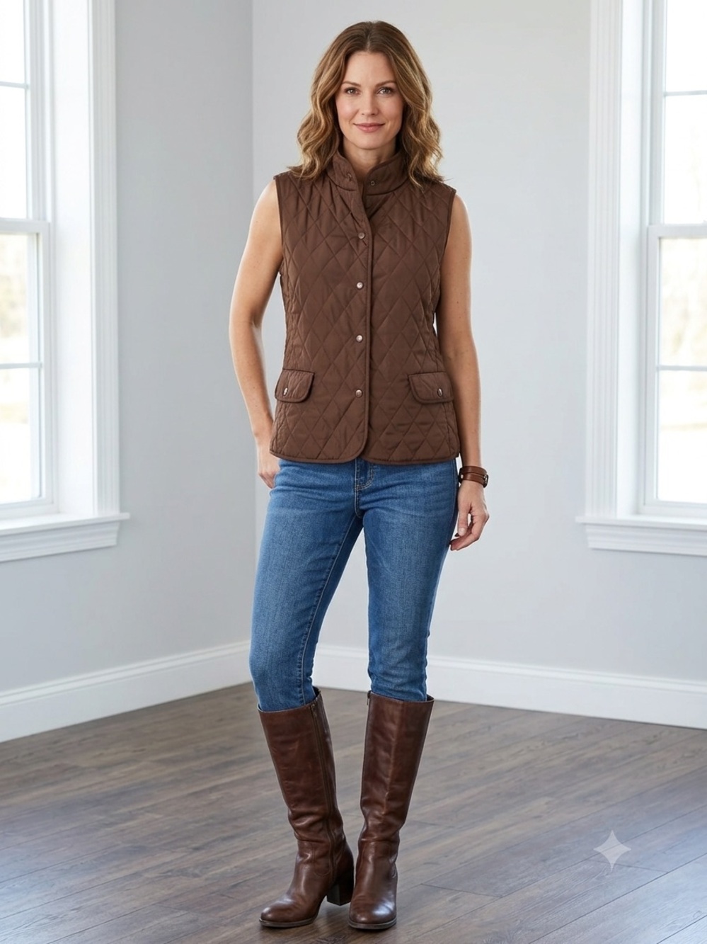 Talbots Women's  Large Brown Quilted Pockets Front Sleeveless Vest